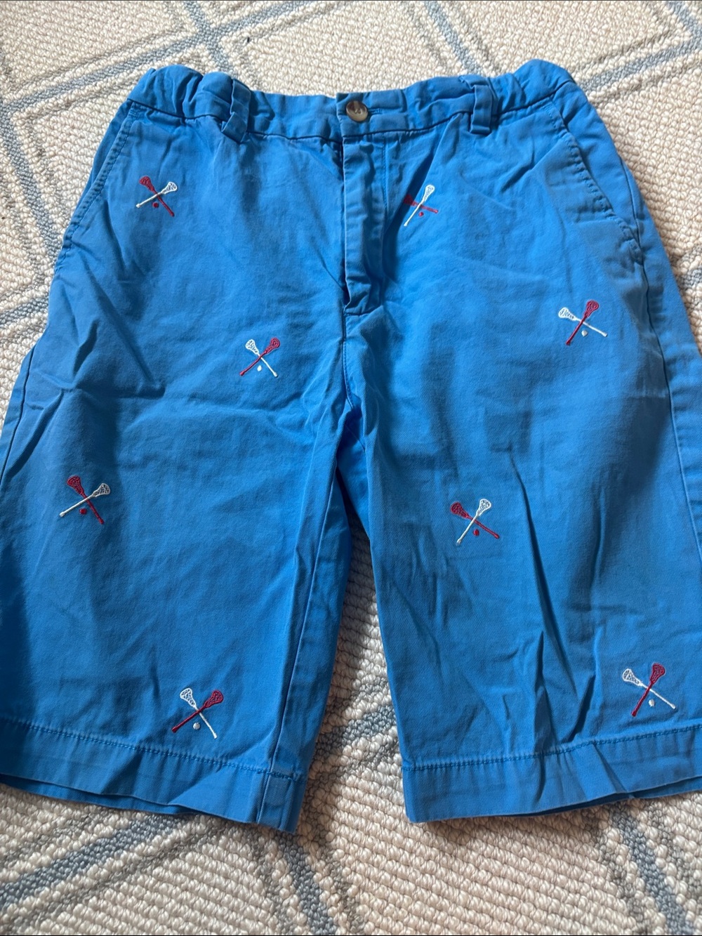 EUC Vineyard Vines Blue Embroidered Lacrosse Kids Shorts Sz 14